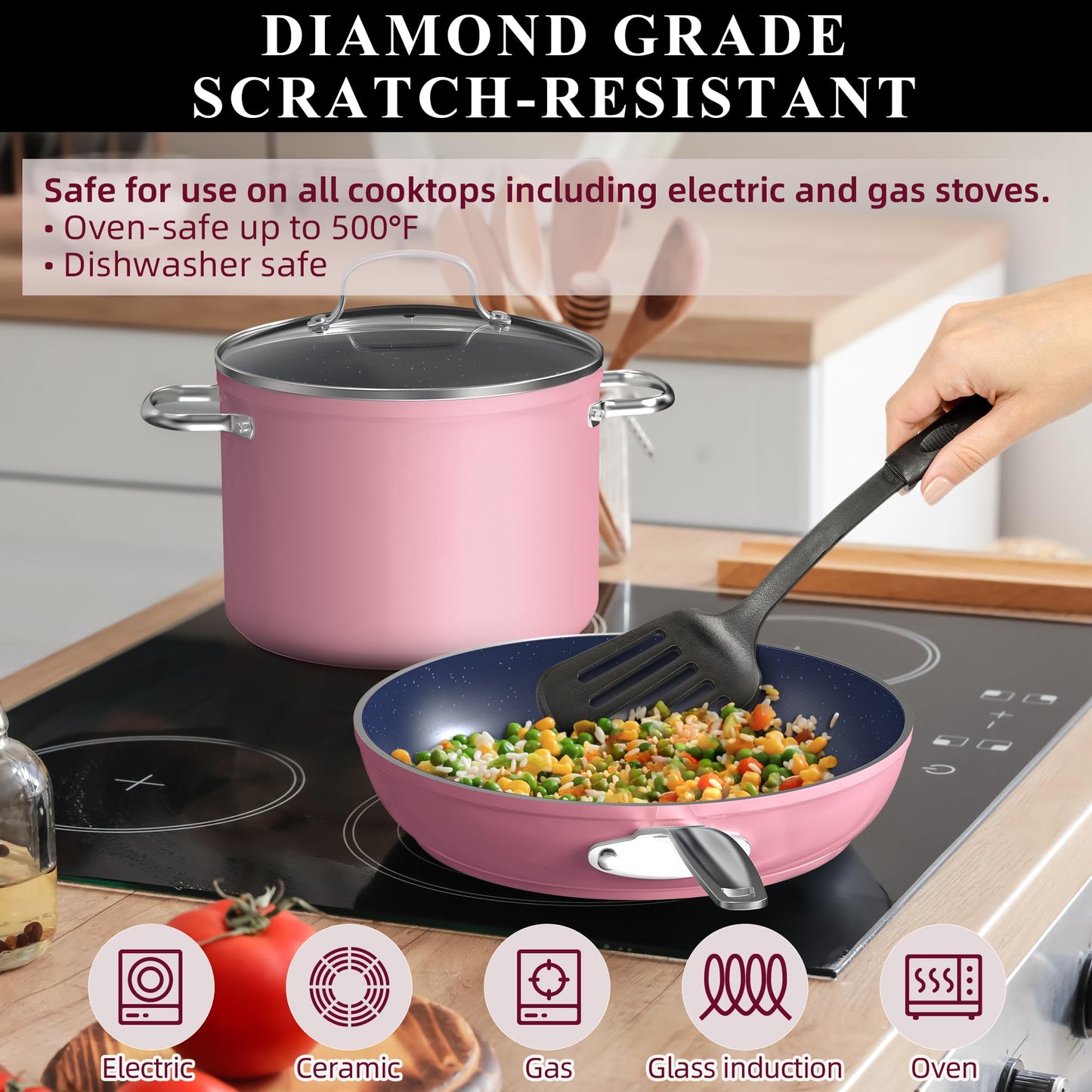 Ceramic Nonstick Cookware Set, Diamond Infused Scratch-Resistant