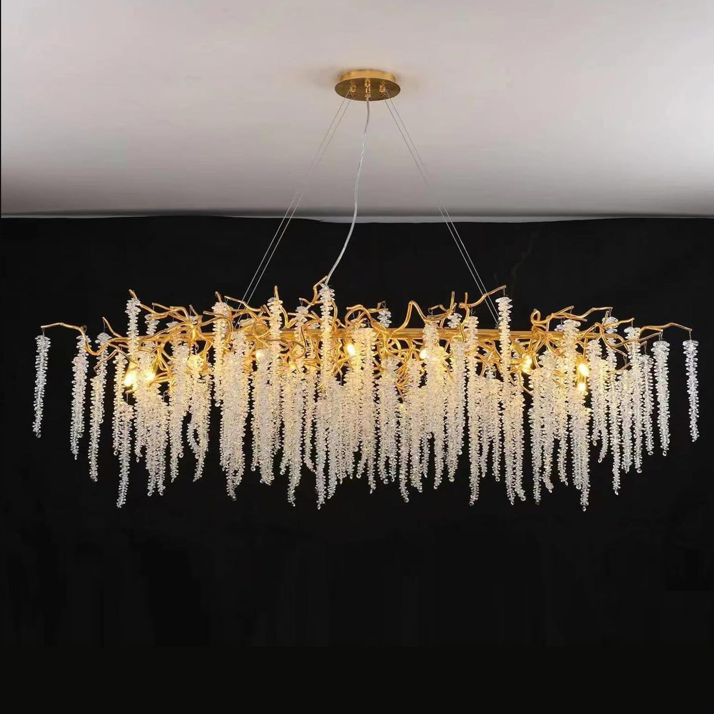 Modern Crystal Tree Branches Chandelier Gold Round Raindrop