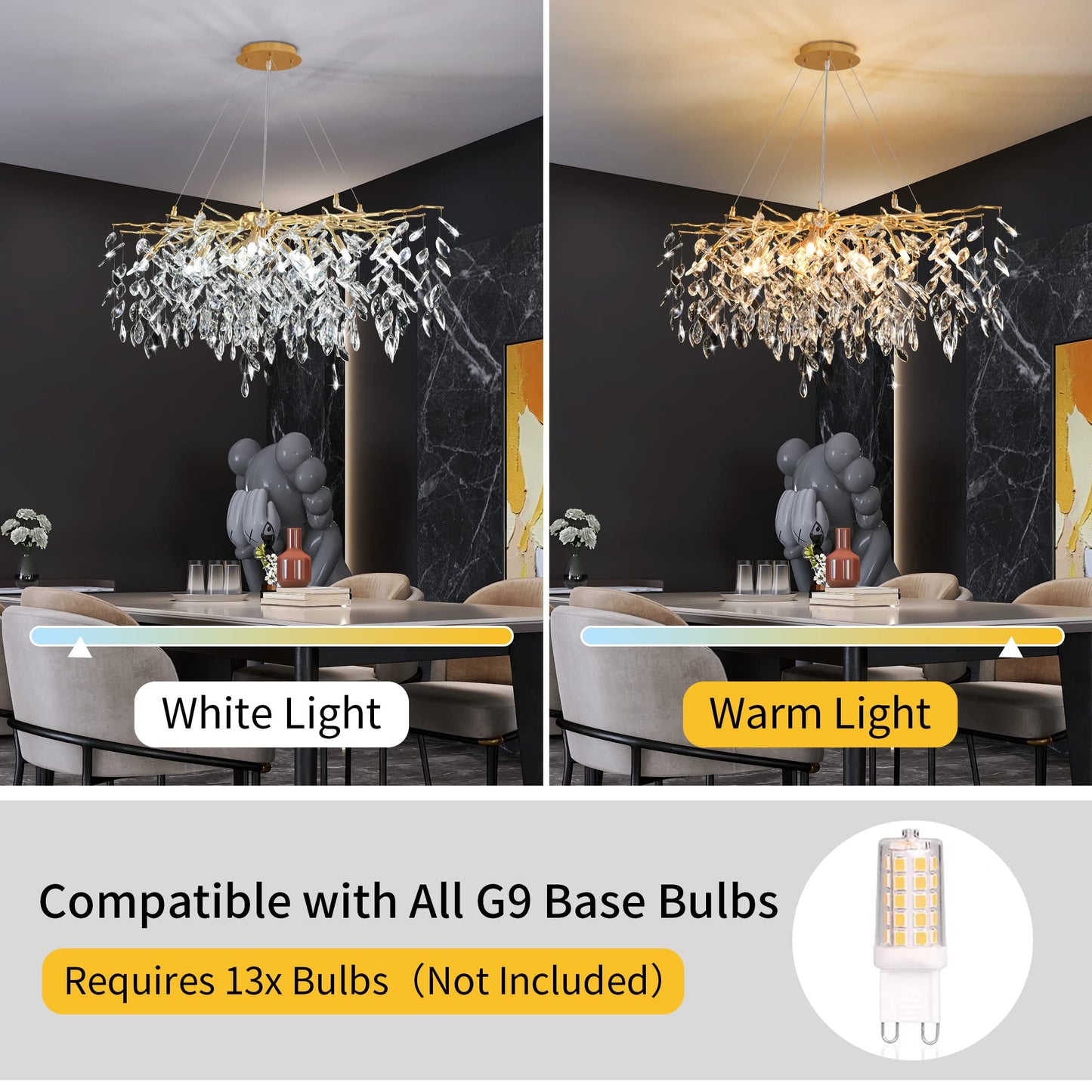 Modern Crystal Tree Branches Chandelier Gold Round Raindrop