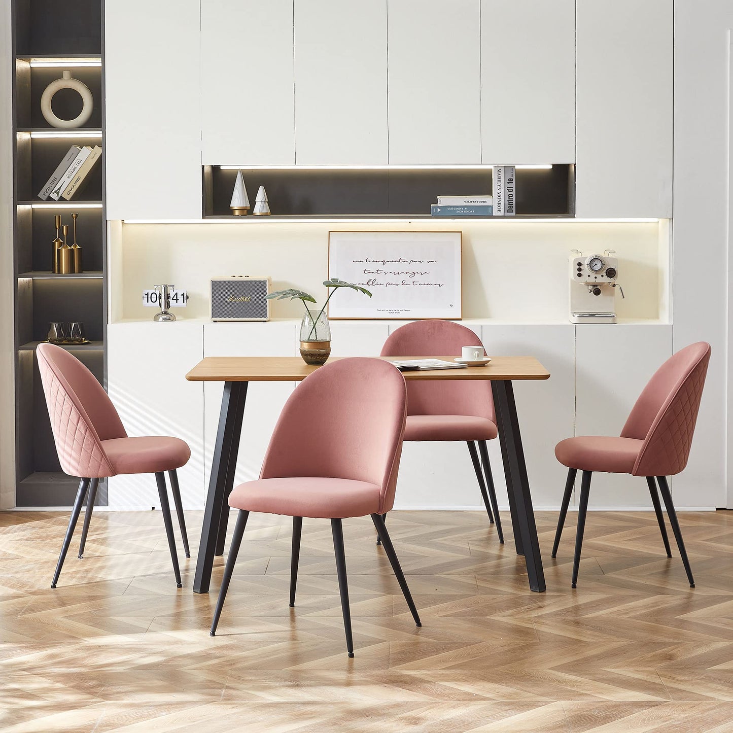 Modern Dining Table Set for 4 with Upholstered Dining Chairs Velvet