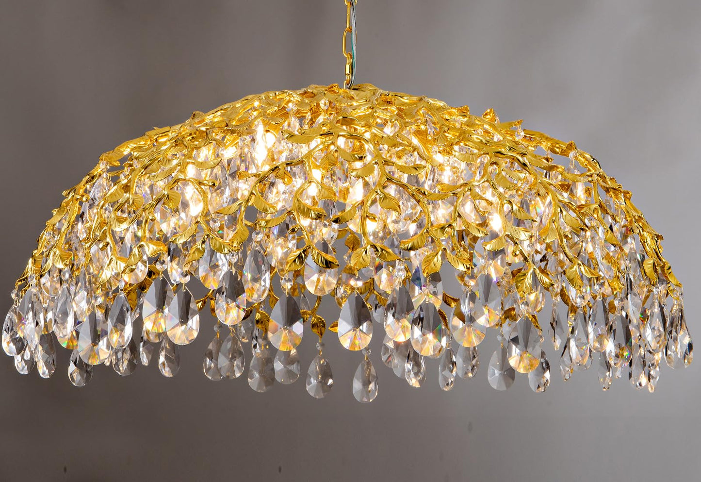 Modern Crystal Chandelier, Gold Pendant Flower Hanging Lighting