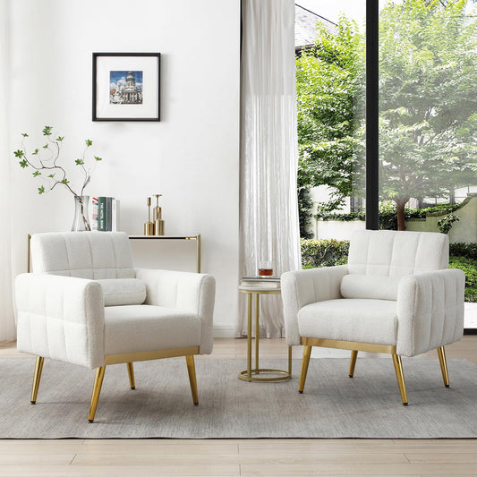 White Modern Accent Chairs Set of 2 for Living Room