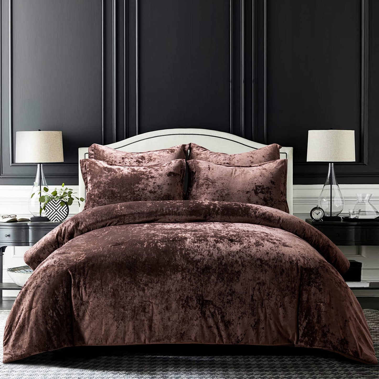 Distressed Velvet Comforter Set Brushed Solid Microfiber Reverse