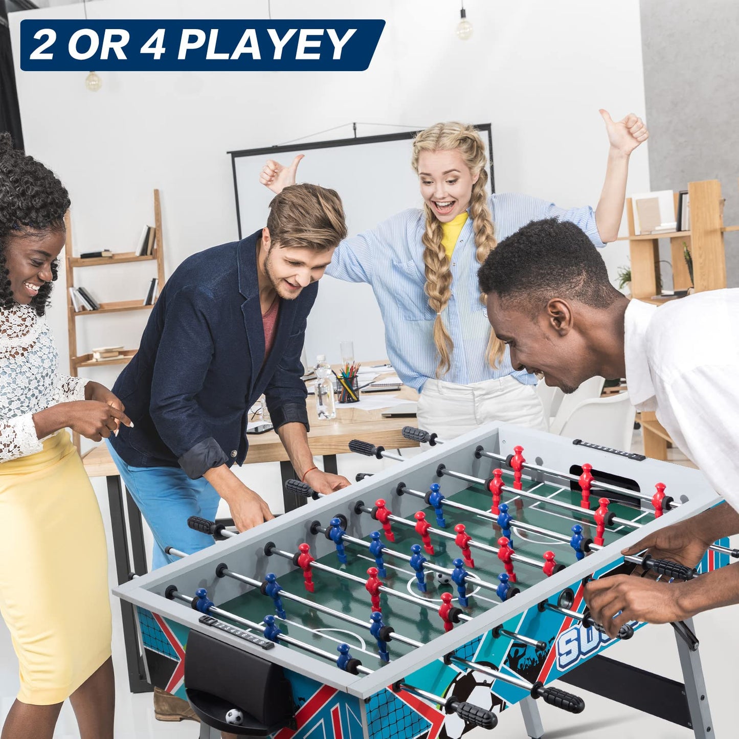 48" Game Room Size Folding Foosball Table, Foldable Space Saving Table Soccer Game