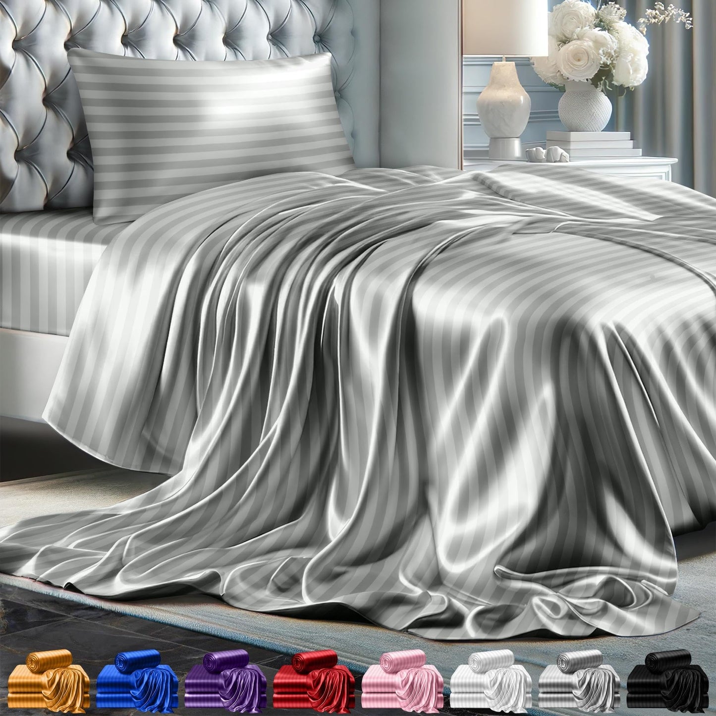 Queen Size Set 4 Pcs - Silky & Luxuriously Soft Satin Bed Sheets