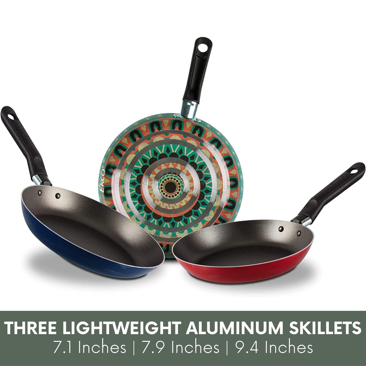 3-Piece Frying Pan Set (7.1, 7.9 & 9.4 IN) For all Stovetops, Dishwasher Safe