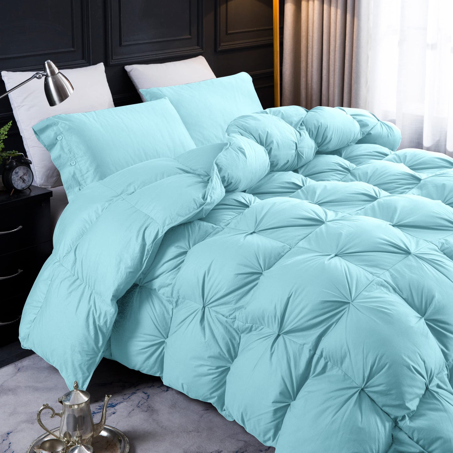 Pinch Pleat Feathers Down Comforter King Size Duvet Insert 100% Cotton