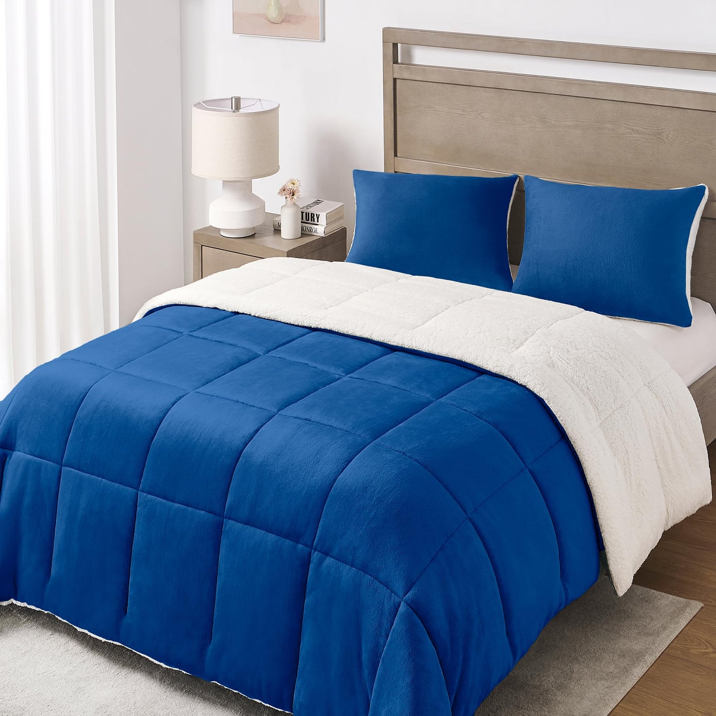 Luxury Fleece Sherpa Comforter Sets for Queen Bed, Soft and Warm Set