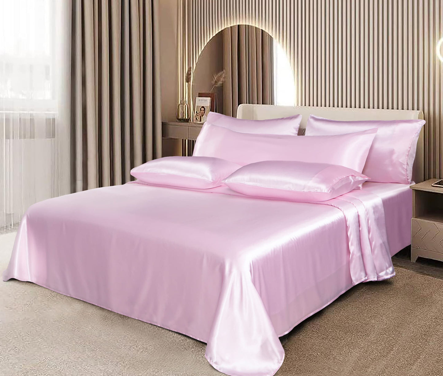 7pcs Satin Sheets Queen Size Bed Set Satin Sheet Set