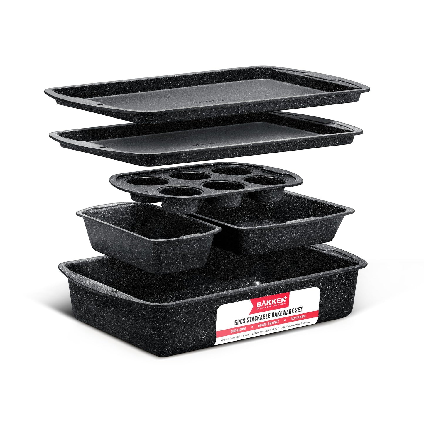 Bakeware Set – 6 Piece – Stackable, Deluxe, Non-Stick Baking Pans