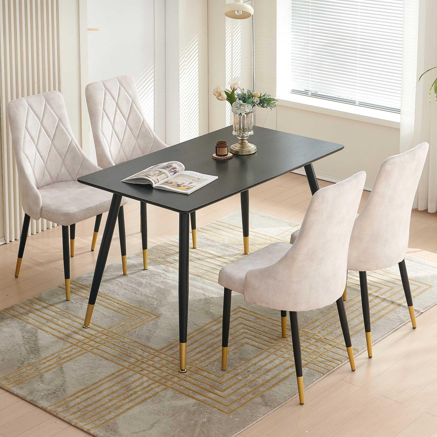 Kitchen Table and Chairs Set, Grey Glass Round Table with Metal Legs, 4 Chairs