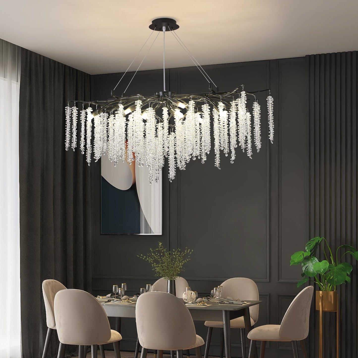 Modern Crystal Tree Branches Chandelier Gold Round Raindrop