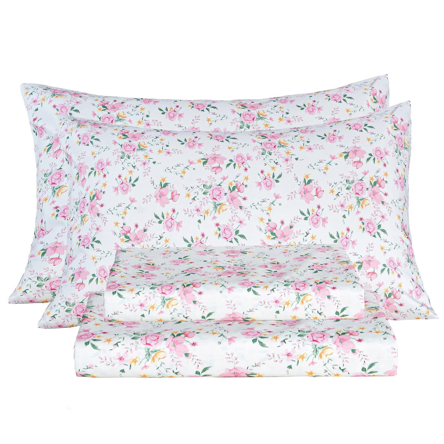 Queen Sheet Set Ultra Soft Breathable Silky Flower Bed Sheets Deep Pocket