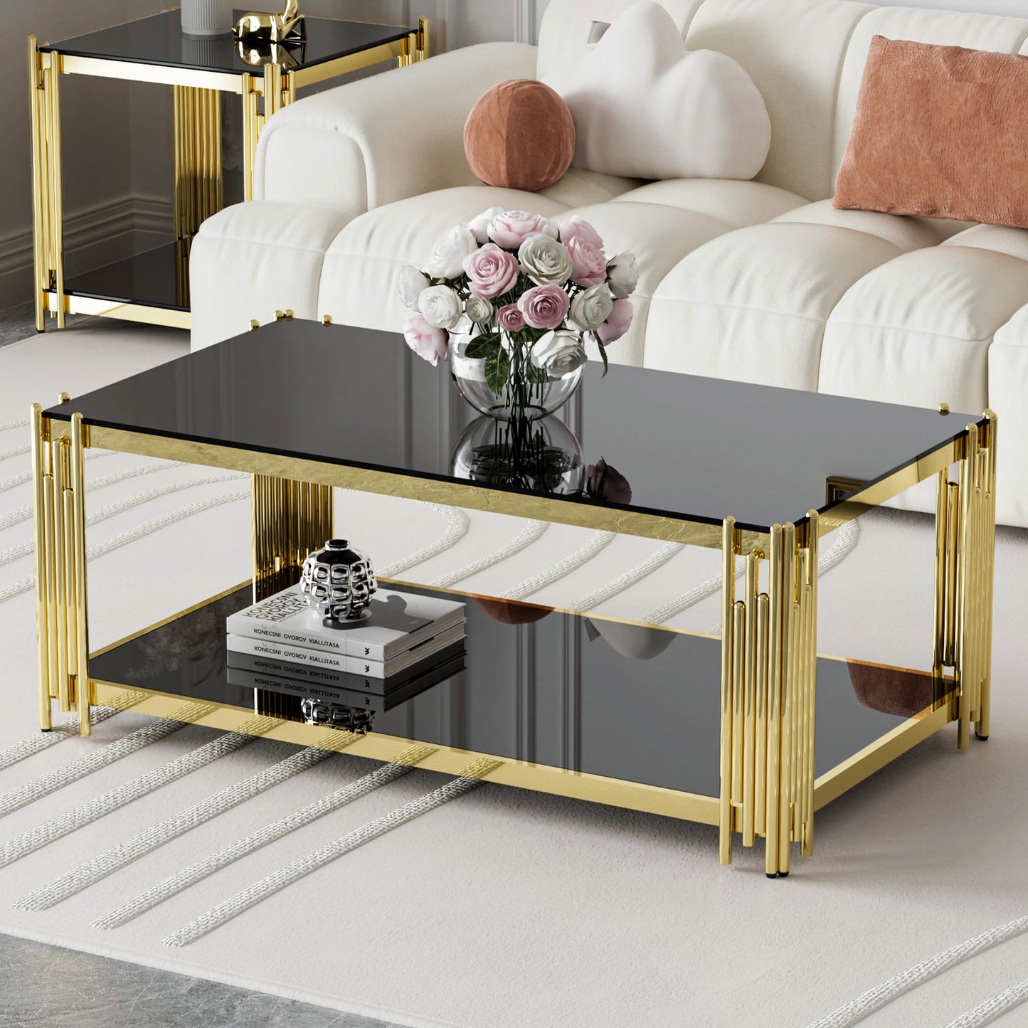 Modern Living Room Table Gold Stainless Steel Metal Leg Rectangular