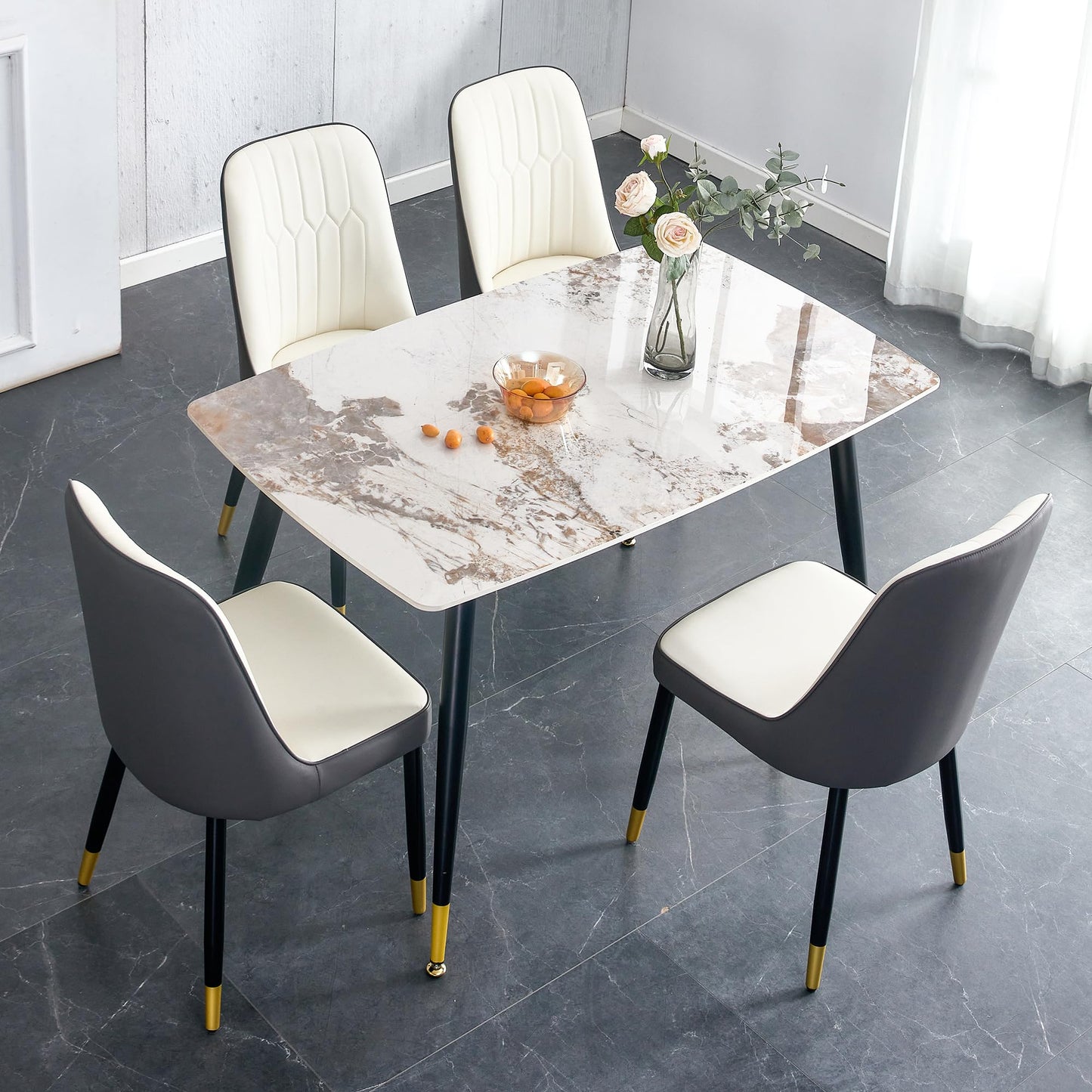 Dining Room Table Set for 4,Sintered Stone Kitchen Table Top and Modern Chairs