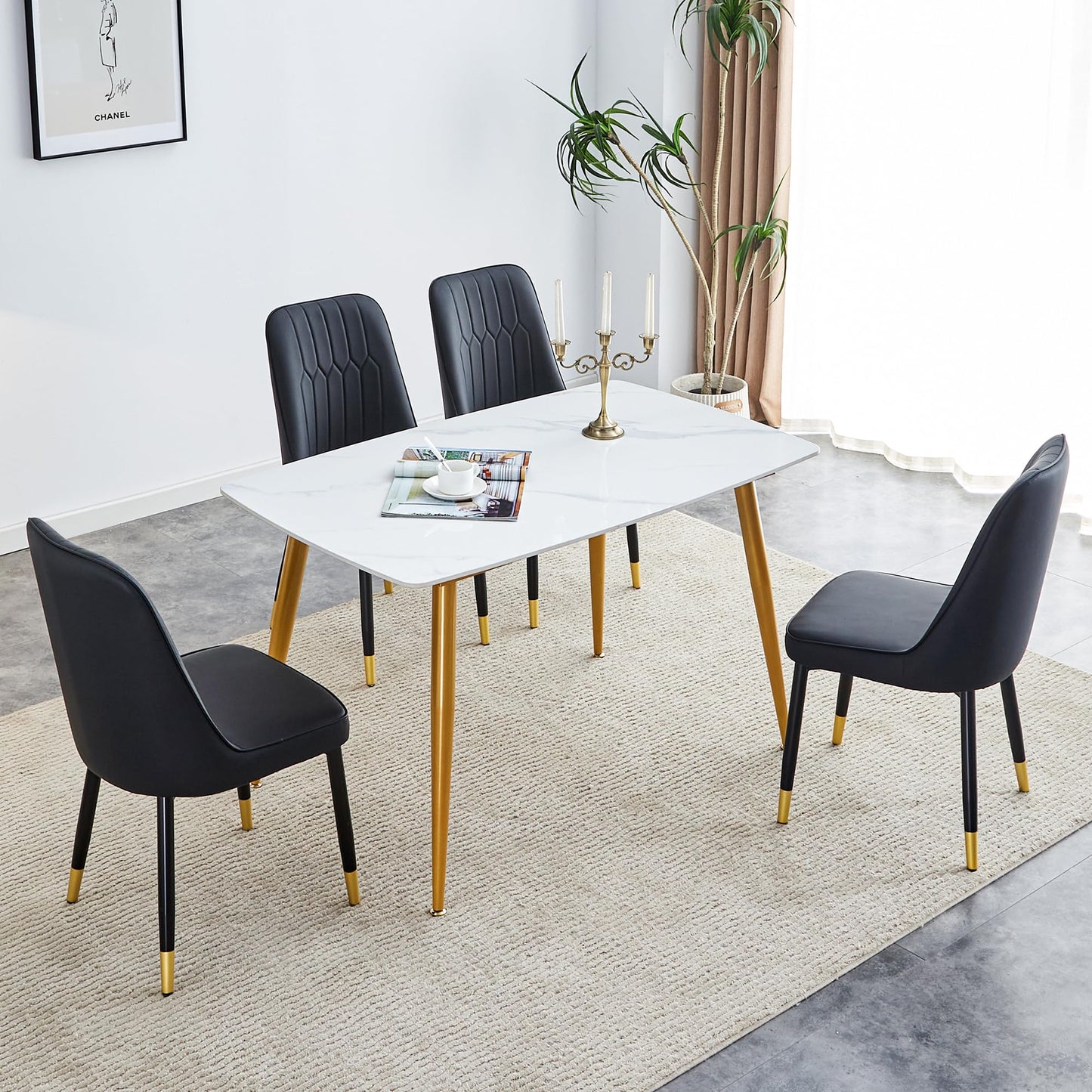 Dining Room Table Set for 4,Sintered Stone Kitchen Table Top and Modern Chairs