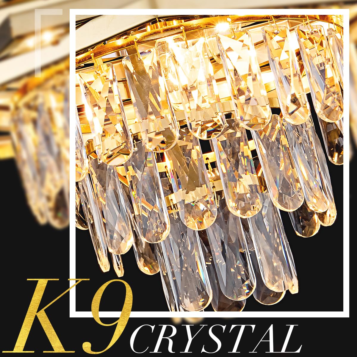 24" Crystal Chandelier Modern Gold 9-Light 5-Tier Luxury