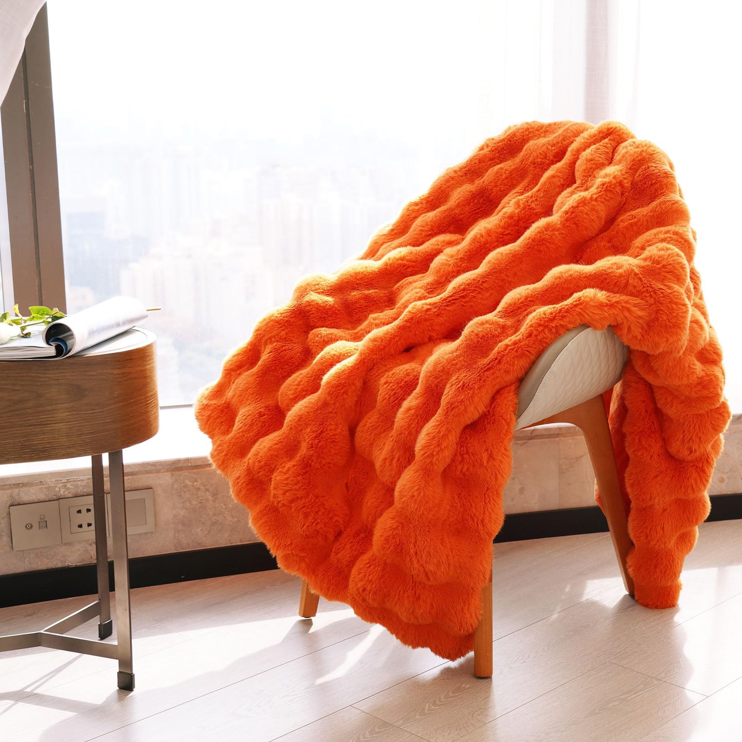 Soft Thick Fuzzy Faux Rabbit Fur Throw Blanket for Couch Sofa