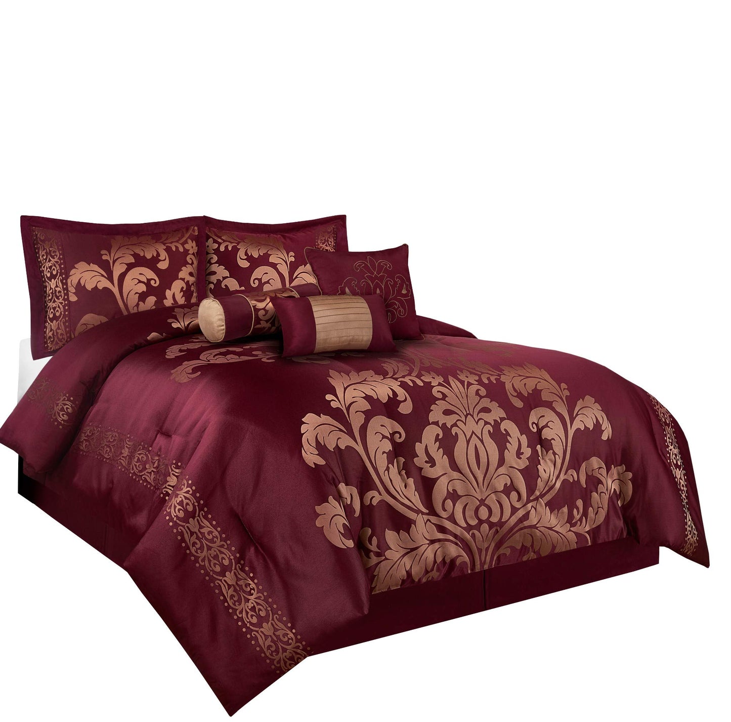 7-Piece Jacquard Floral Comforter Set (Queen, Navy/Gold)