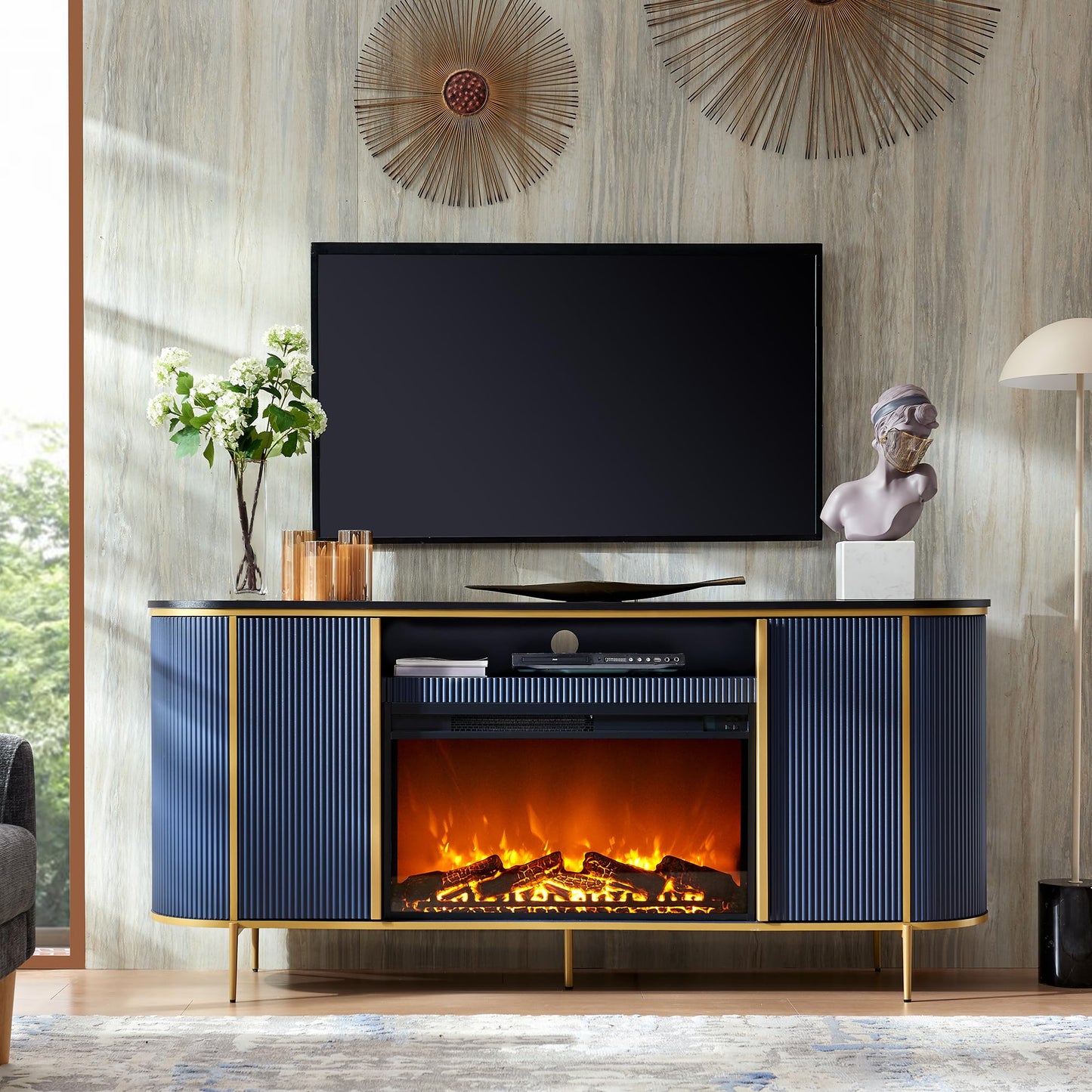 Luxury 70" Fluted Fireplace TV Stand, Modern Chic  for TVs Up to 80 inches