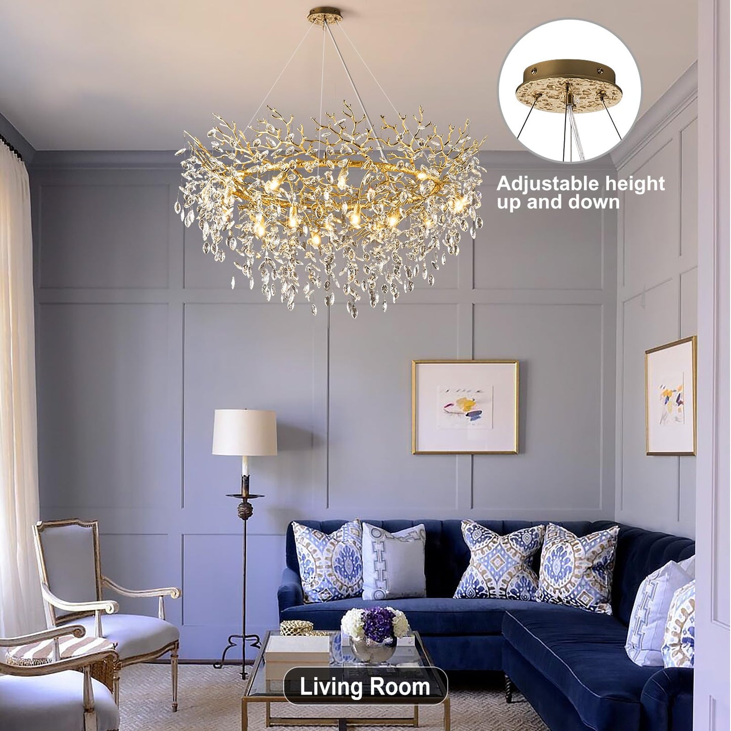 H134'' Modern Crystal Tree Branch Chandelier, Foyer High Ceiling Chandelier