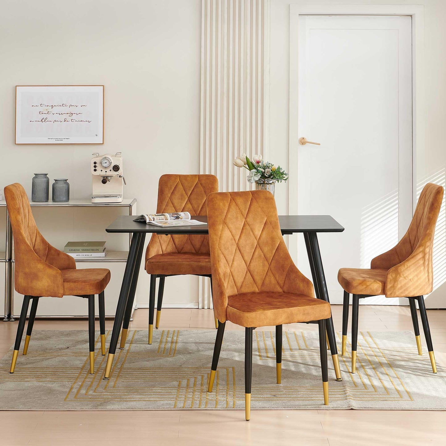 Kitchen Table and Chairs Set, Grey Glass Round Table with Metal Legs, 4 Chairs