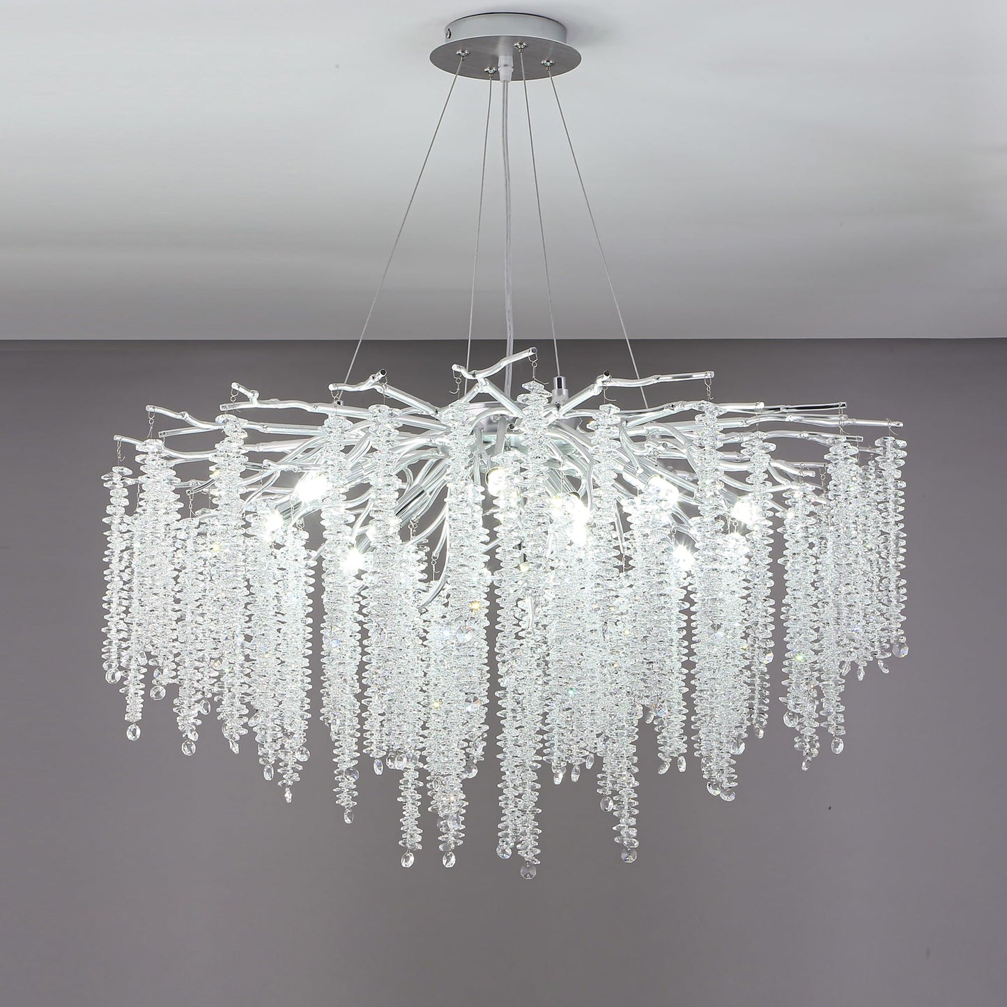 Modern Crystal Tree Branches Chandelier Gold Round Raindrop