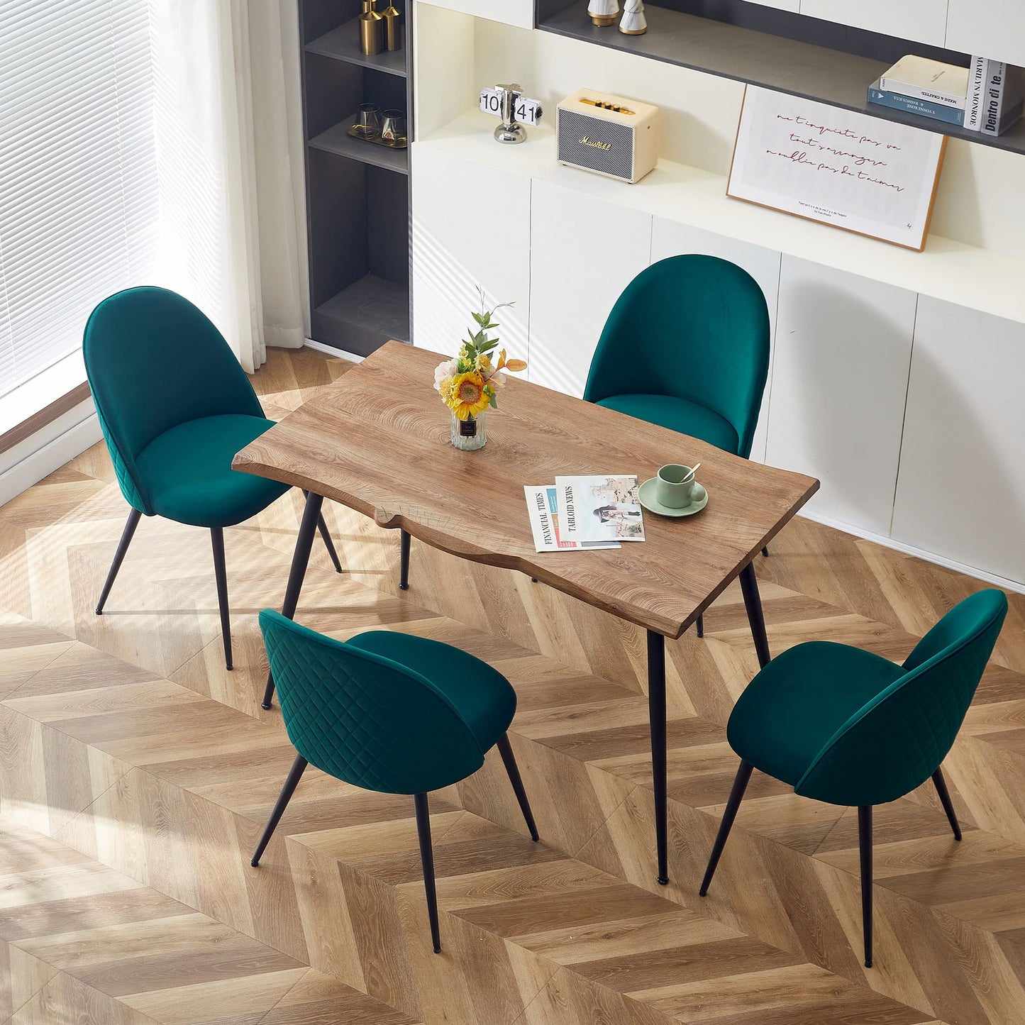 Modern Dining Table Set for 4 with Upholstered Dining Chairs Velvet