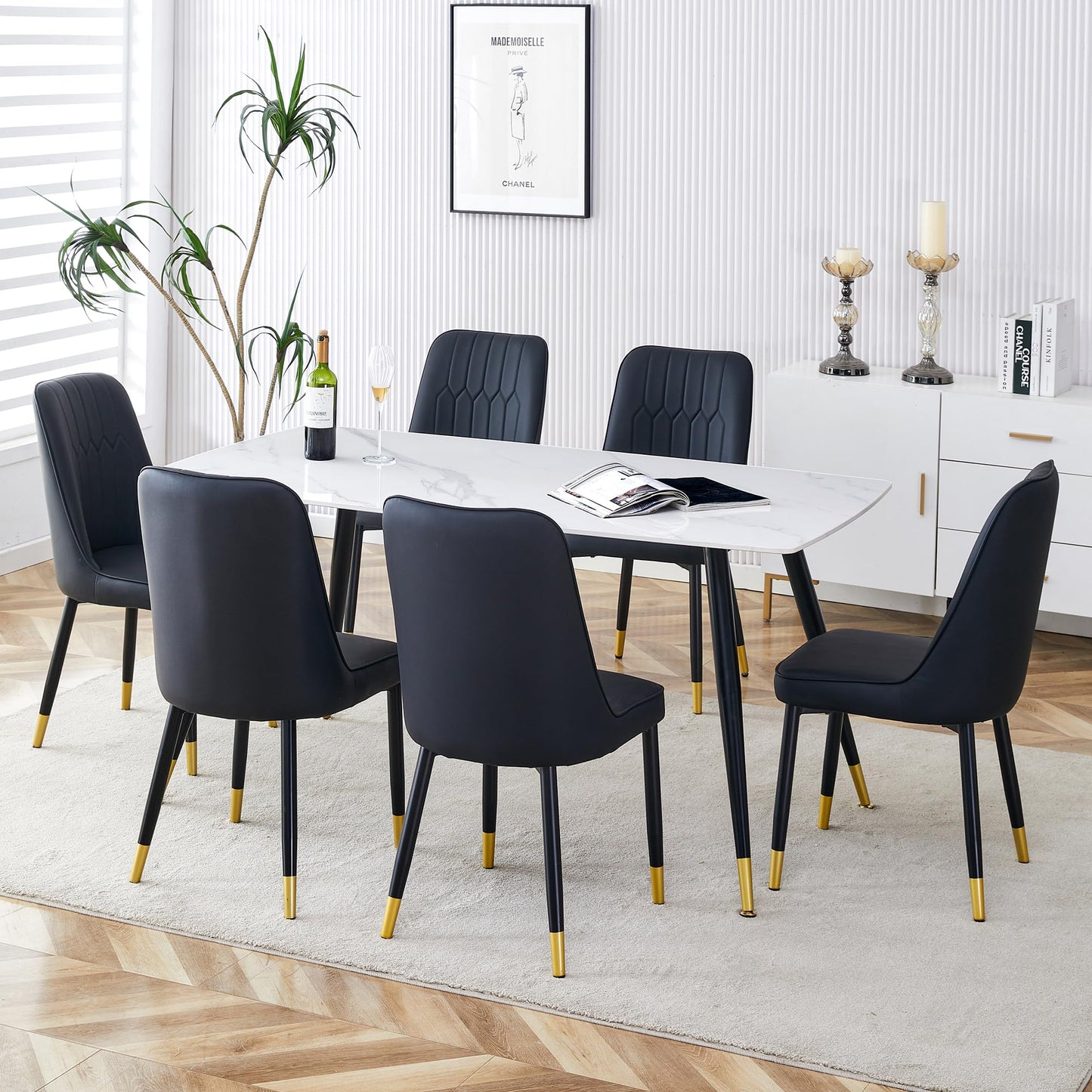 Dining Room Table Set for 4,Sintered Stone Kitchen Table Top and Modern Chairs