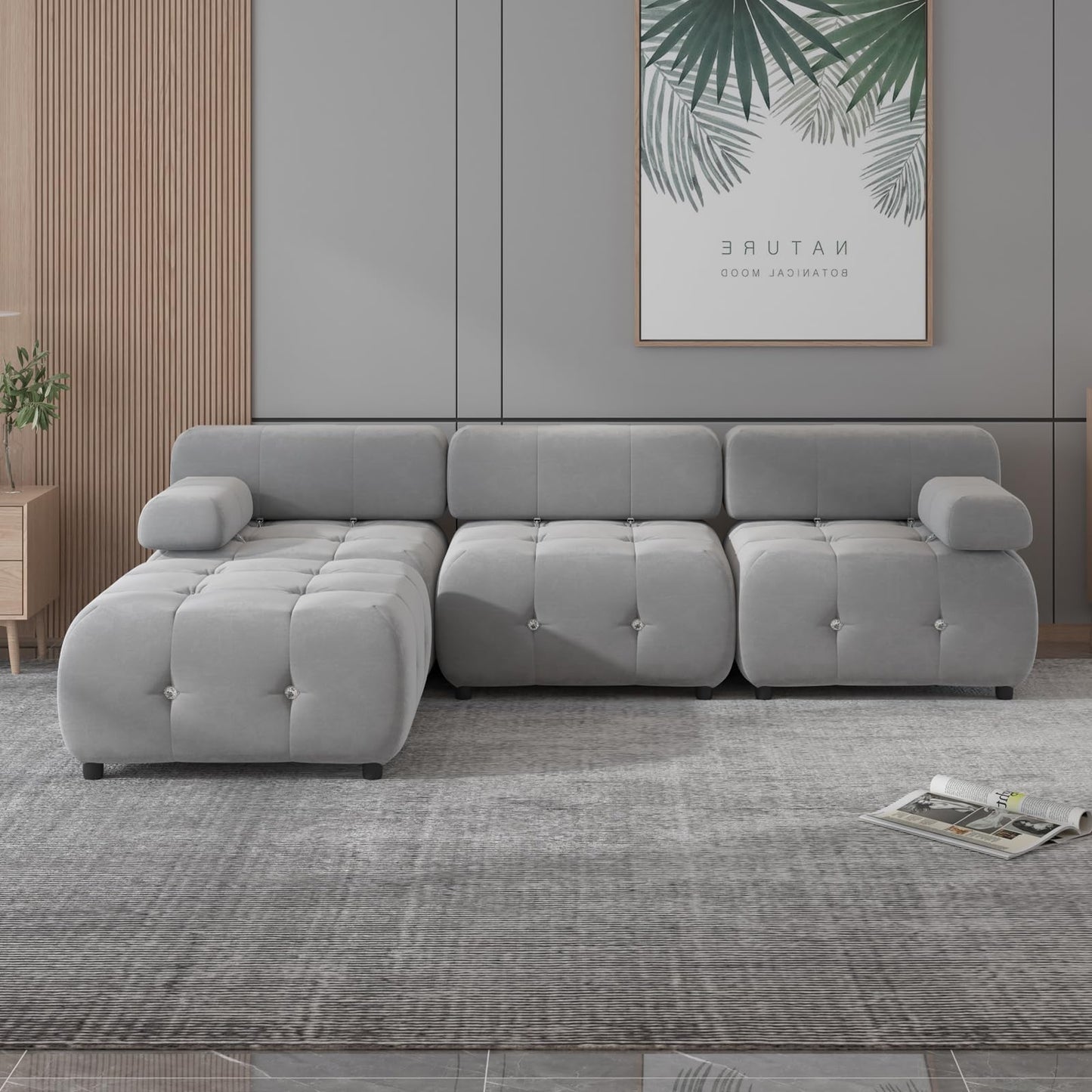 103" W Convertible Modular Sectional Sofa, Luxury Modern 4-Seater Bubble Sofa