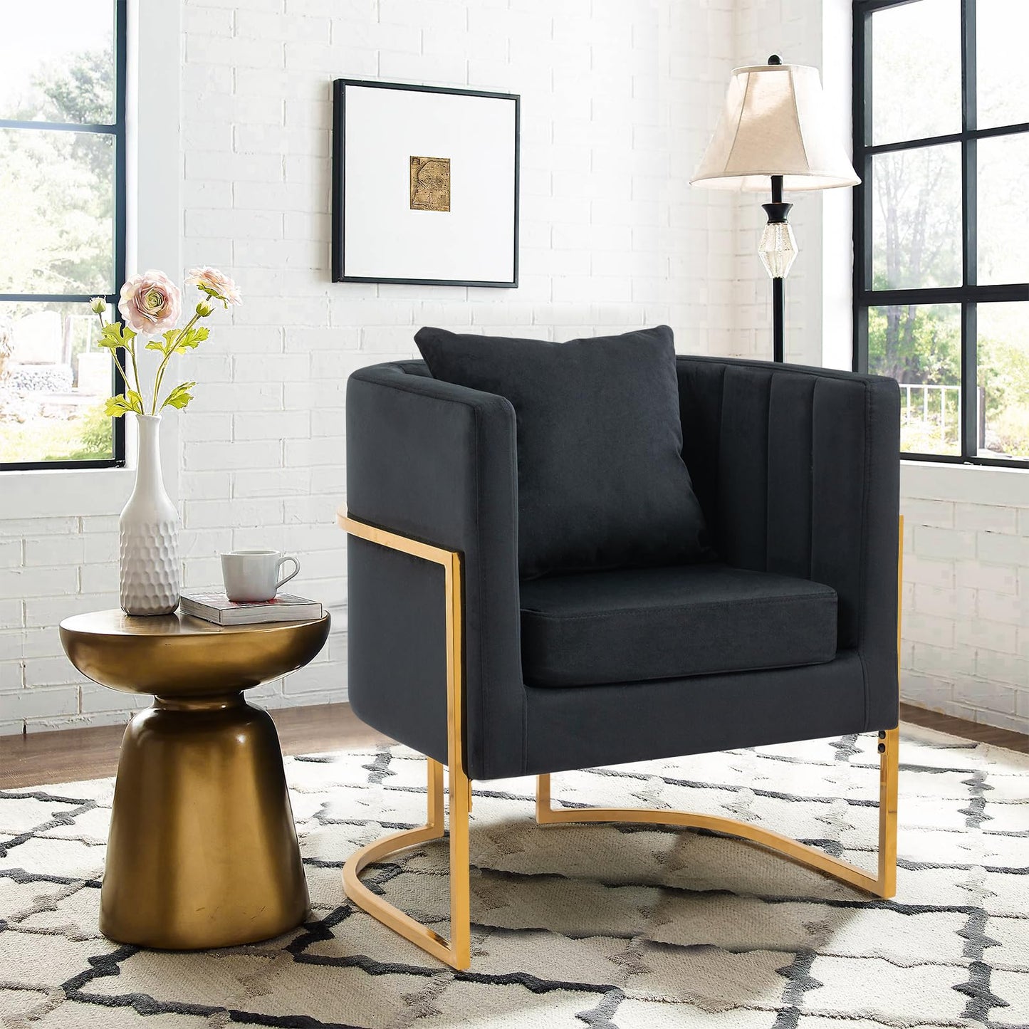 Velvet Modern Accent Chairs Set of 2, Upholstered Barrel Armchair