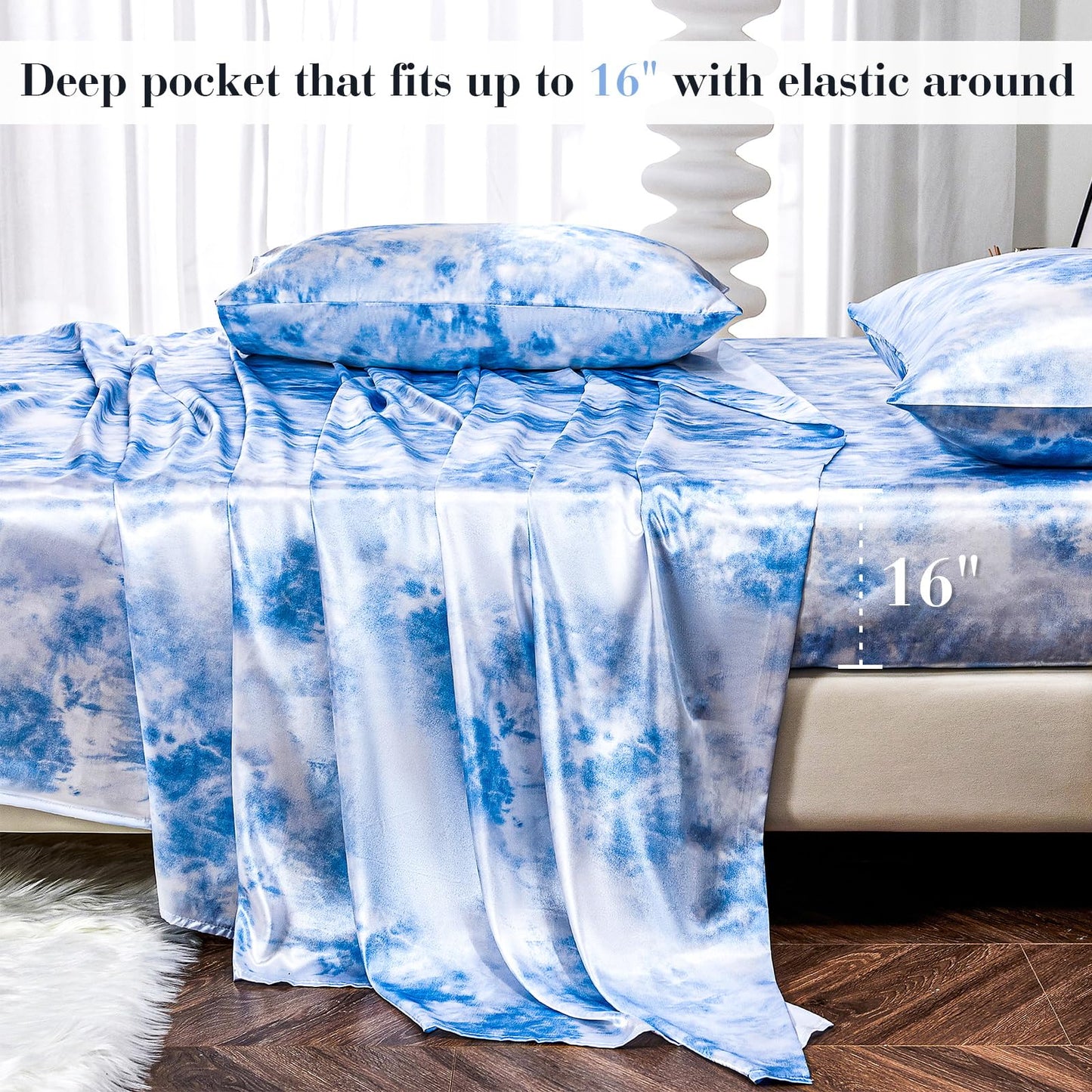 Floral Print - Luxurious Silky Feel Queen Sheet Set - Elegant Smooth Satin Bed Sheets