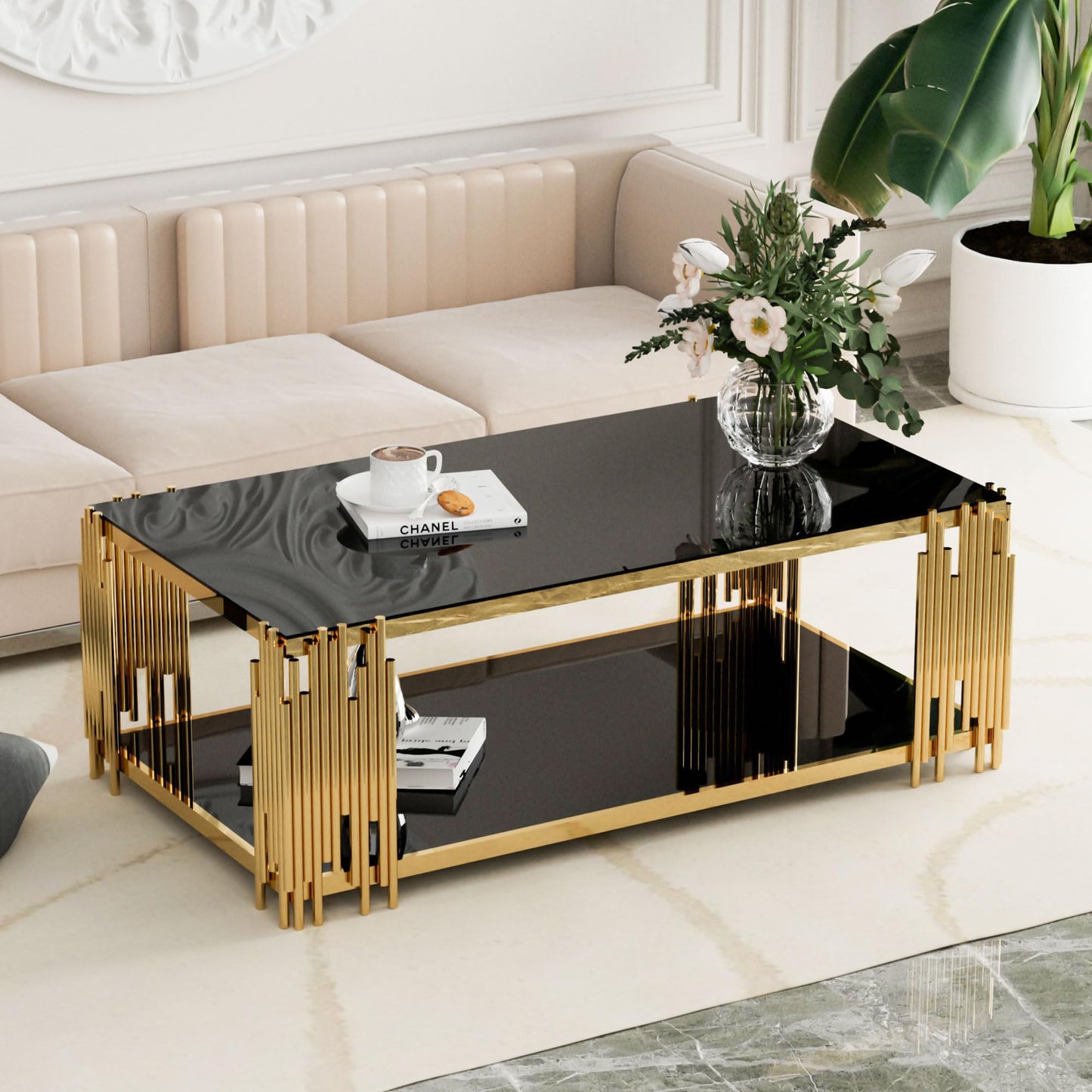 Modern Living Room Table Gold Stainless Steel Metal Leg Rectangular