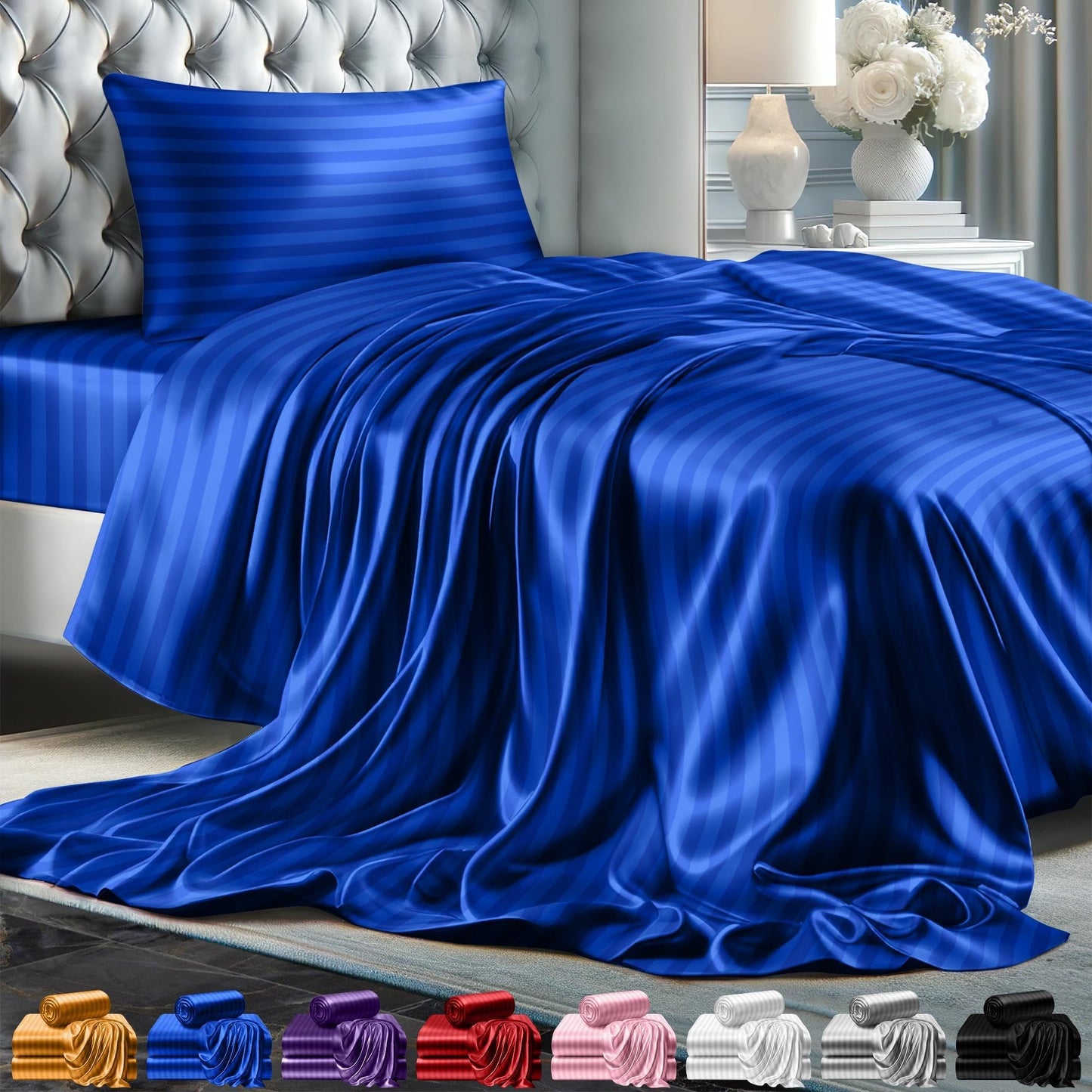 Queen Size Set 4 Pcs - Silky & Luxuriously Soft Satin Bed Sheets