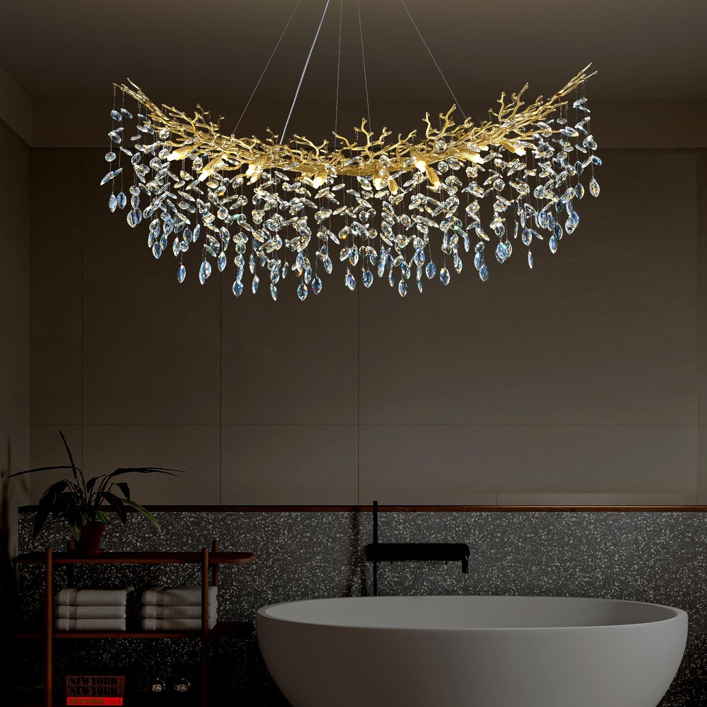 H134'' Modern Crystal Tree Branch Chandelier, Foyer High Ceiling Chandelier