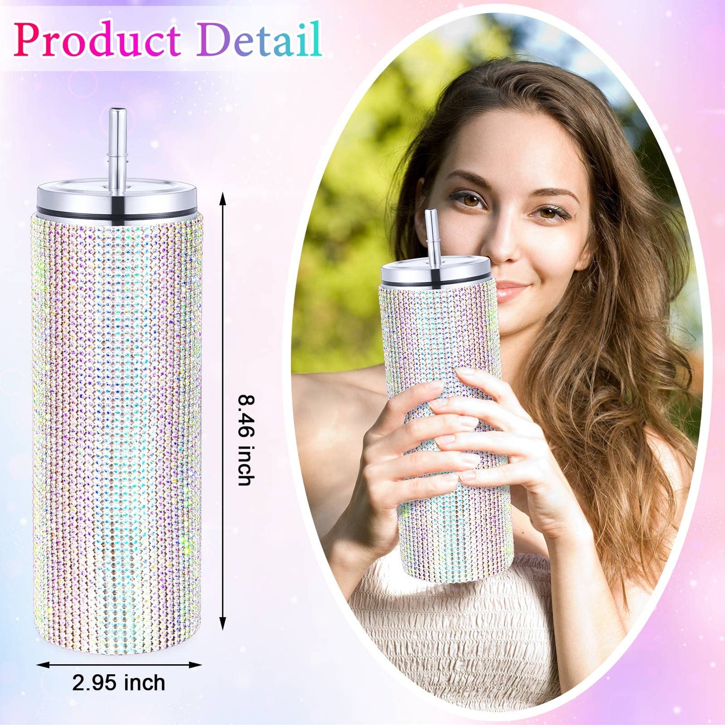 3 Pcs Bling Water Bottle Rhinestone Stainless Steel Bling Cup Stemless  (Gold)