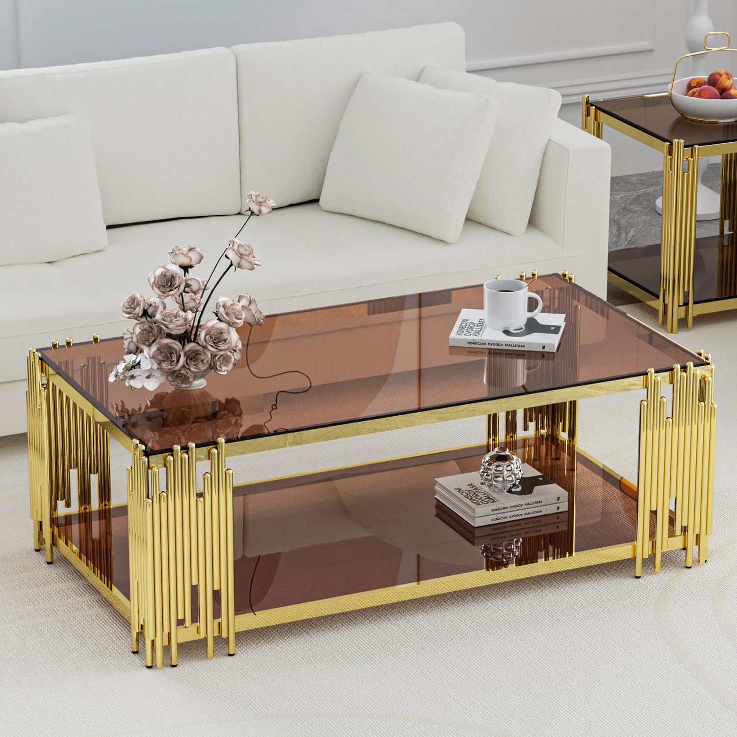 Modern Living Room Table Gold Stainless Steel Metal Leg Rectangular