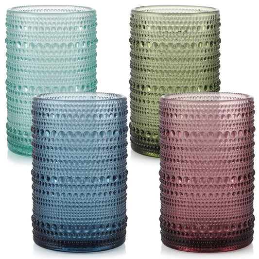 Multicolor Drinking Glasses, 13.5oz/Embossed Colored Glassware