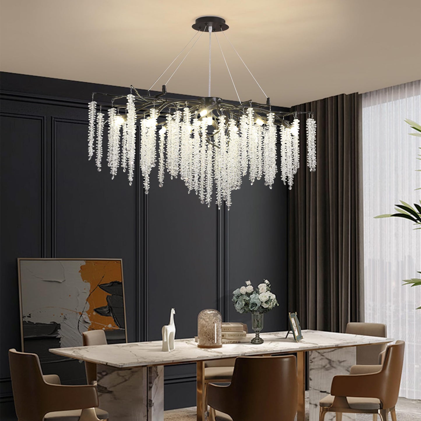 Modern Crystal Tree Branches Chandelier Gold Round Raindrop