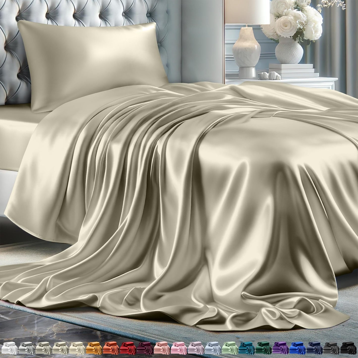 Queen Size Set 4 Pcs - Silky & Luxuriously Soft Satin Bed Sheets