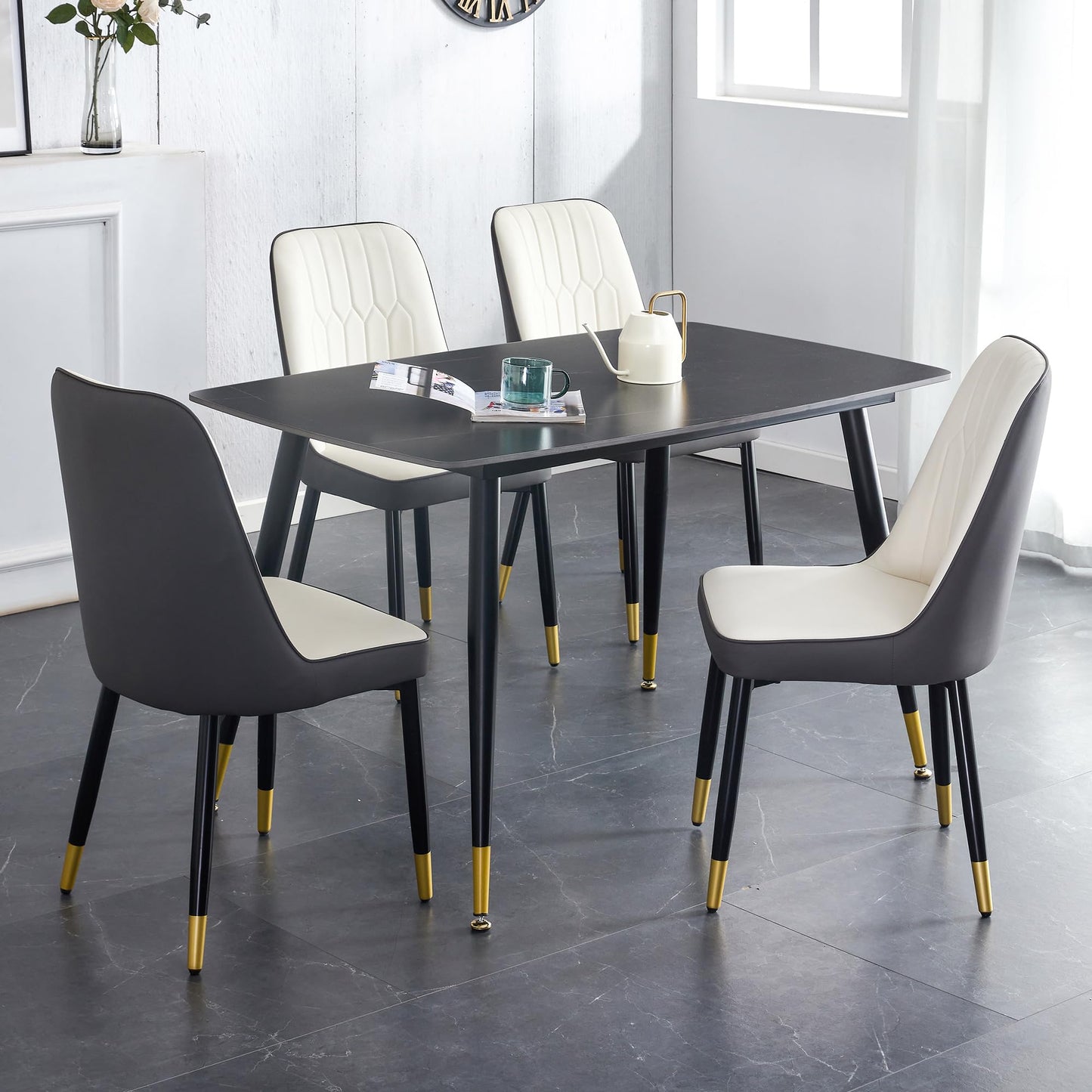 Dining Room Table Set for 4,Sintered Stone Kitchen Table Top and Modern Chairs