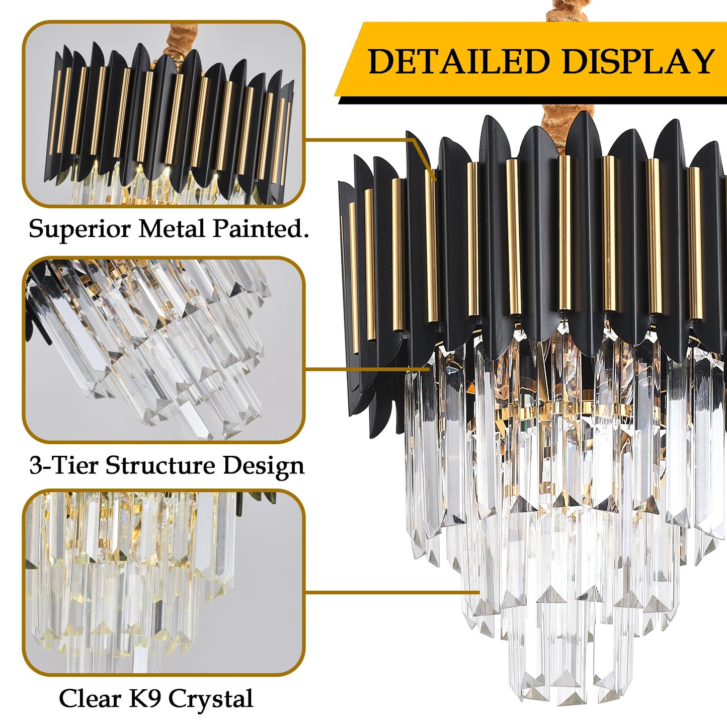 24" Crystal Chandelier Modern Gold 9-Light 5-Tier Luxury