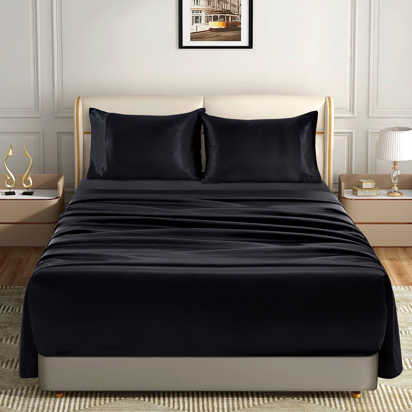 4pcs Satin Sheets Set Luxury Silky Satin Bedding Set with Deep Pocket