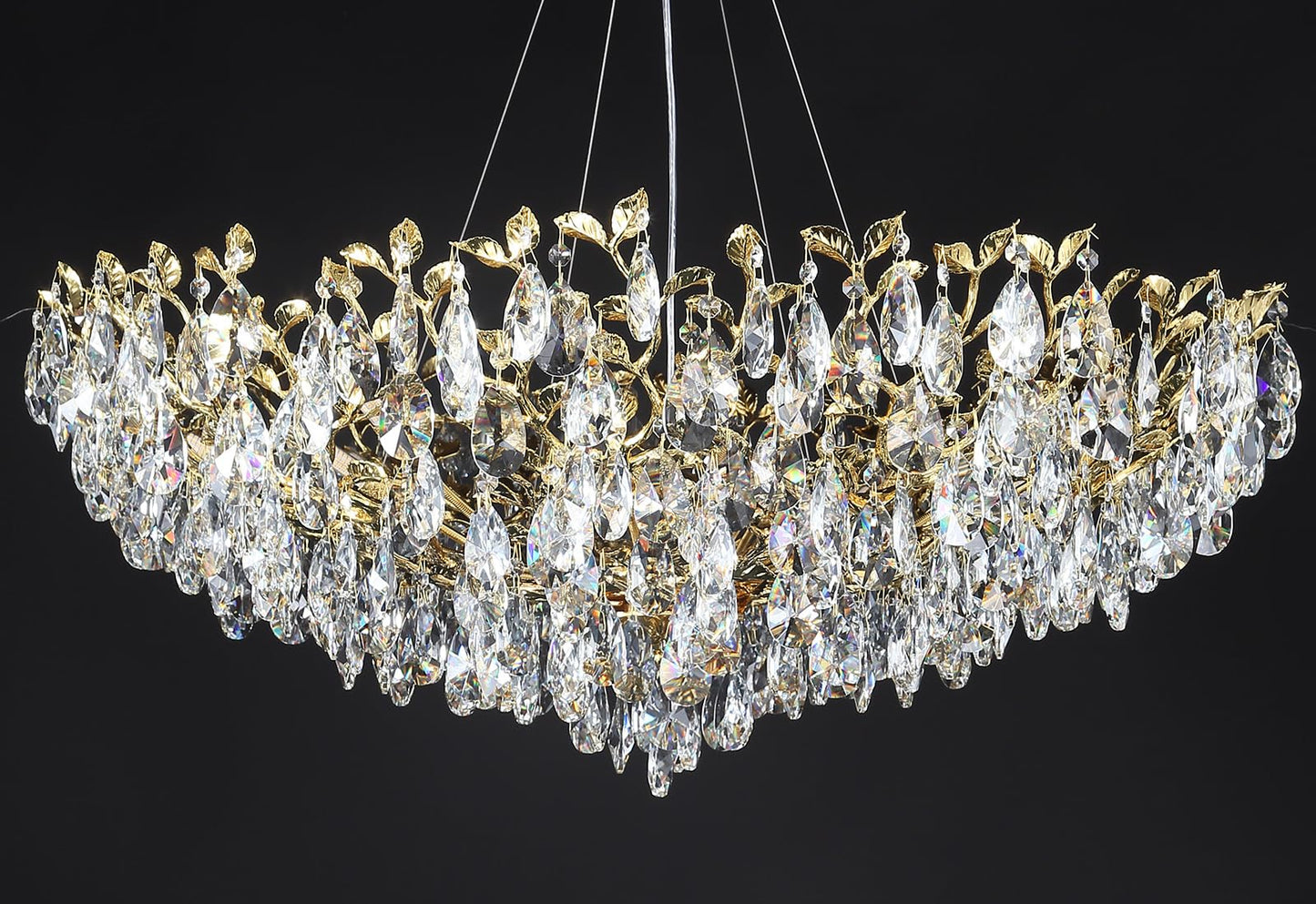 Modern Crystal Chandelier, Gold Pendant Flower Hanging Lighting