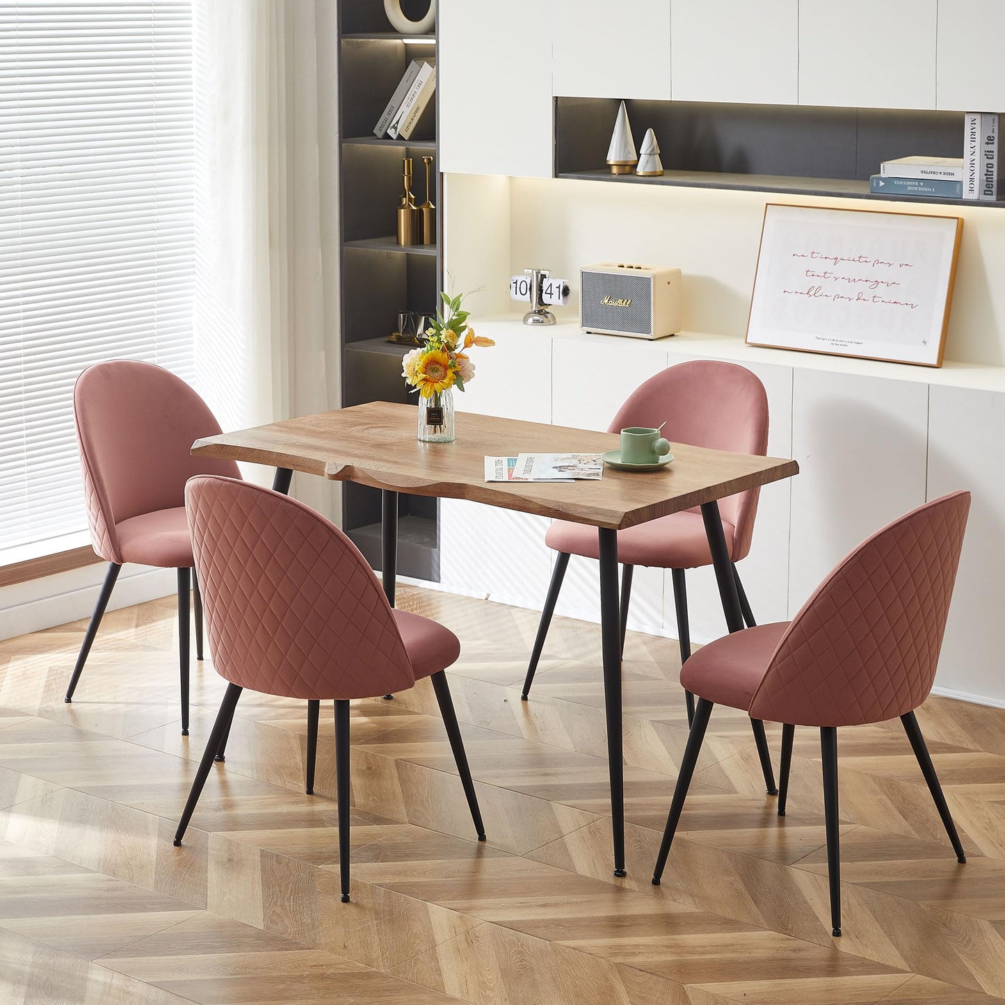 Modern Dining Table Set for 4 with Upholstered Dining Chairs Velvet