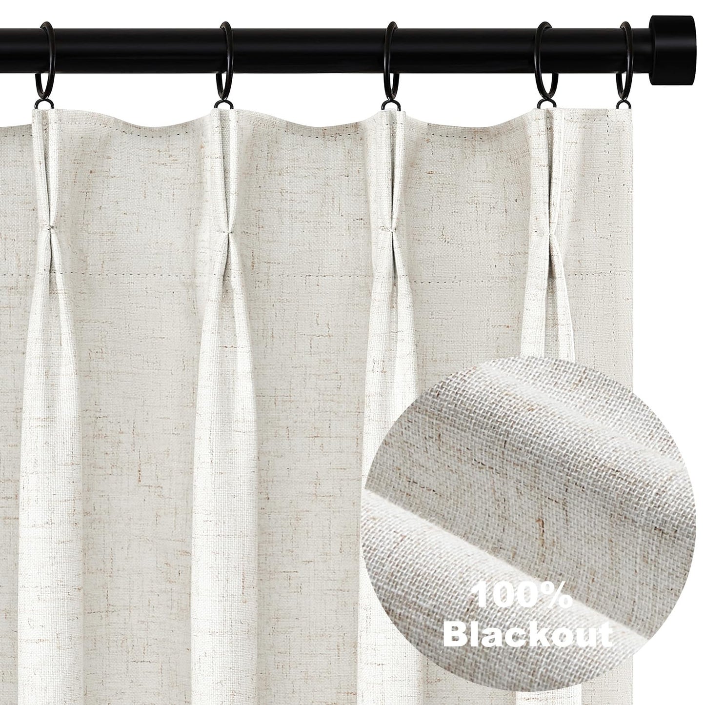 Pinch Pleated Curtains 96 Inch Long, 100% Blackout Thermal Insulated