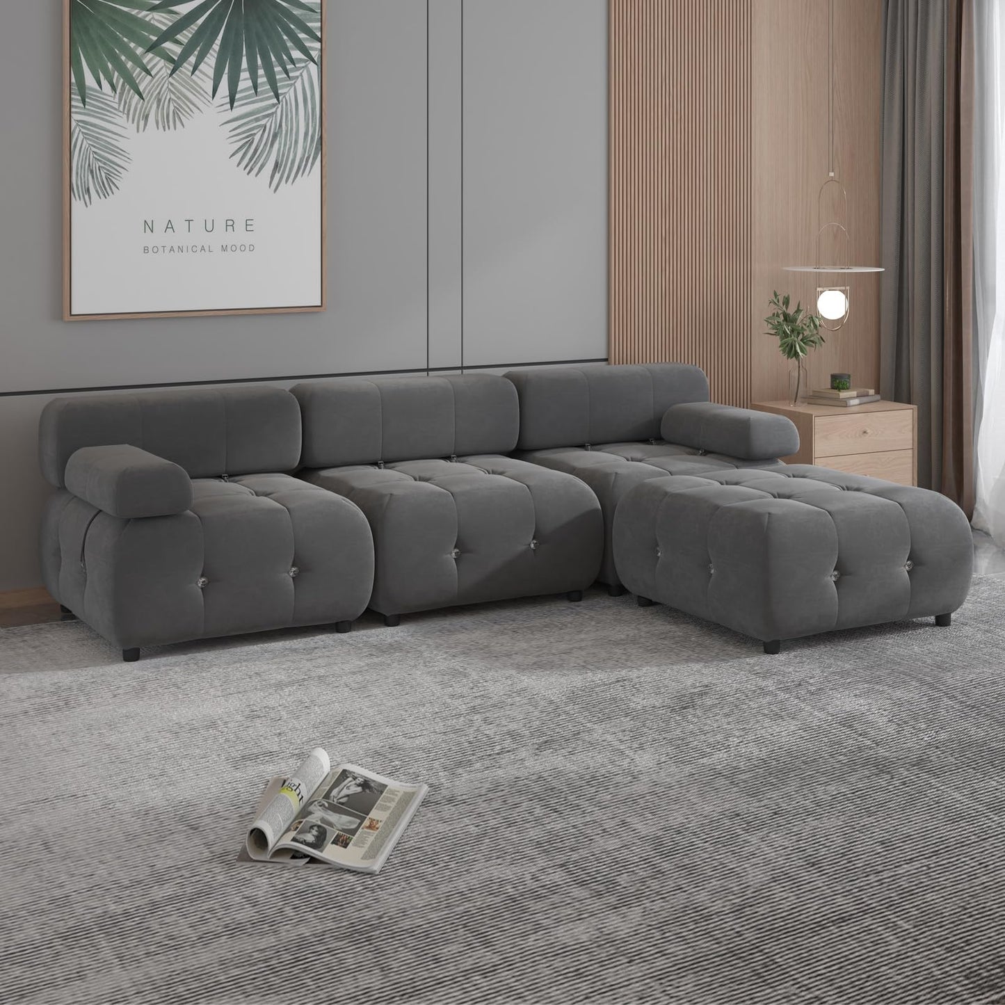 103" W Convertible Modular Sectional Sofa, Luxury Modern 4-Seater Bubble Sofa