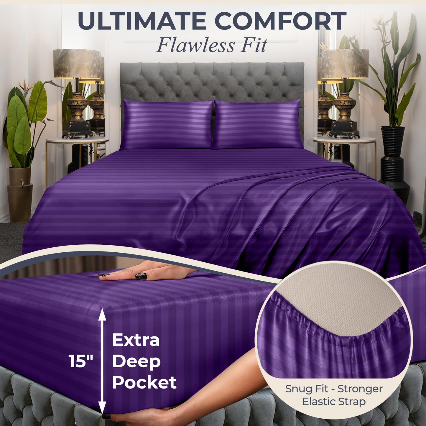 Queen Size Set 4 Pcs - Silky & Luxuriously Soft Satin Bed Sheets