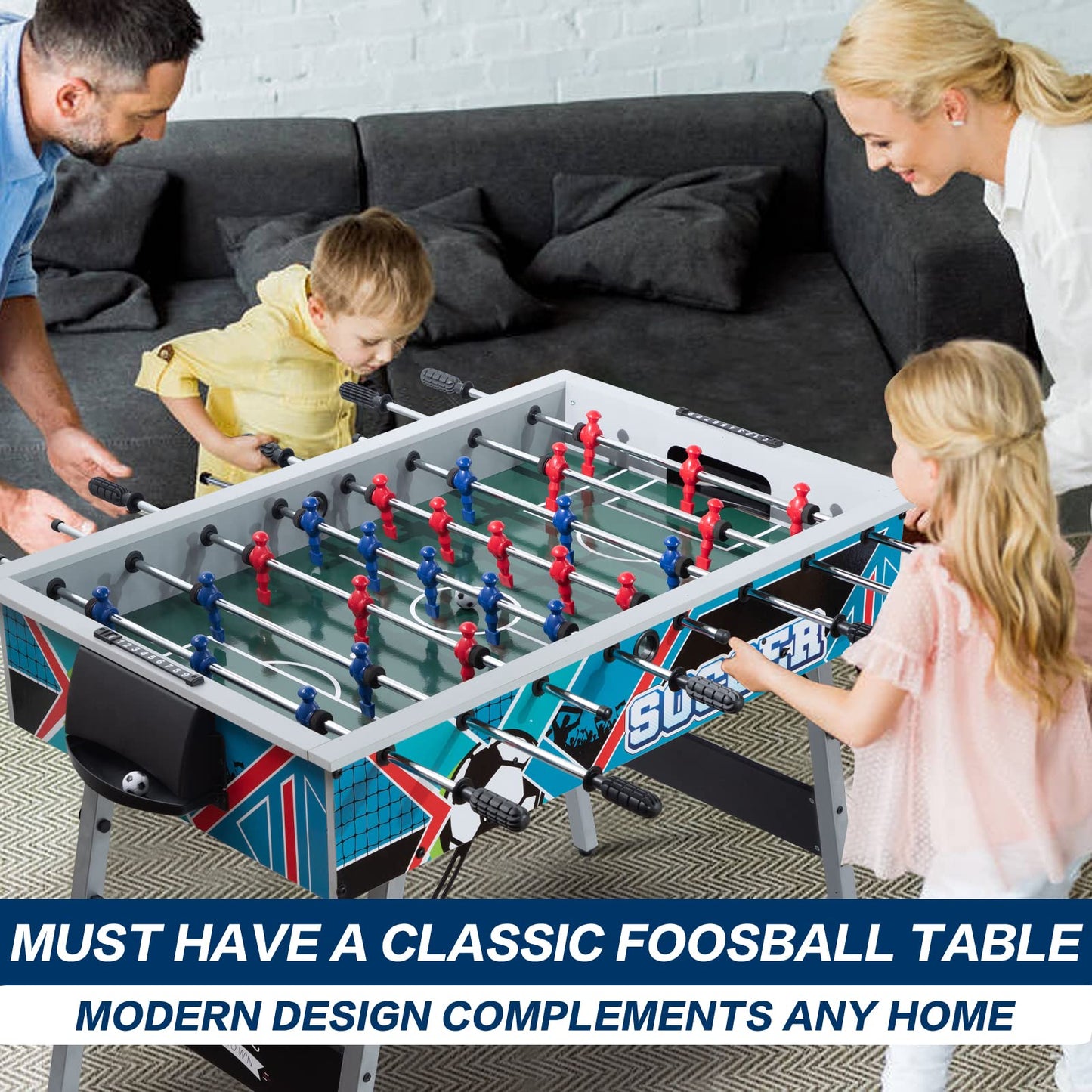 48" Game Room Size Folding Foosball Table, Foldable Space Saving Table Soccer Game