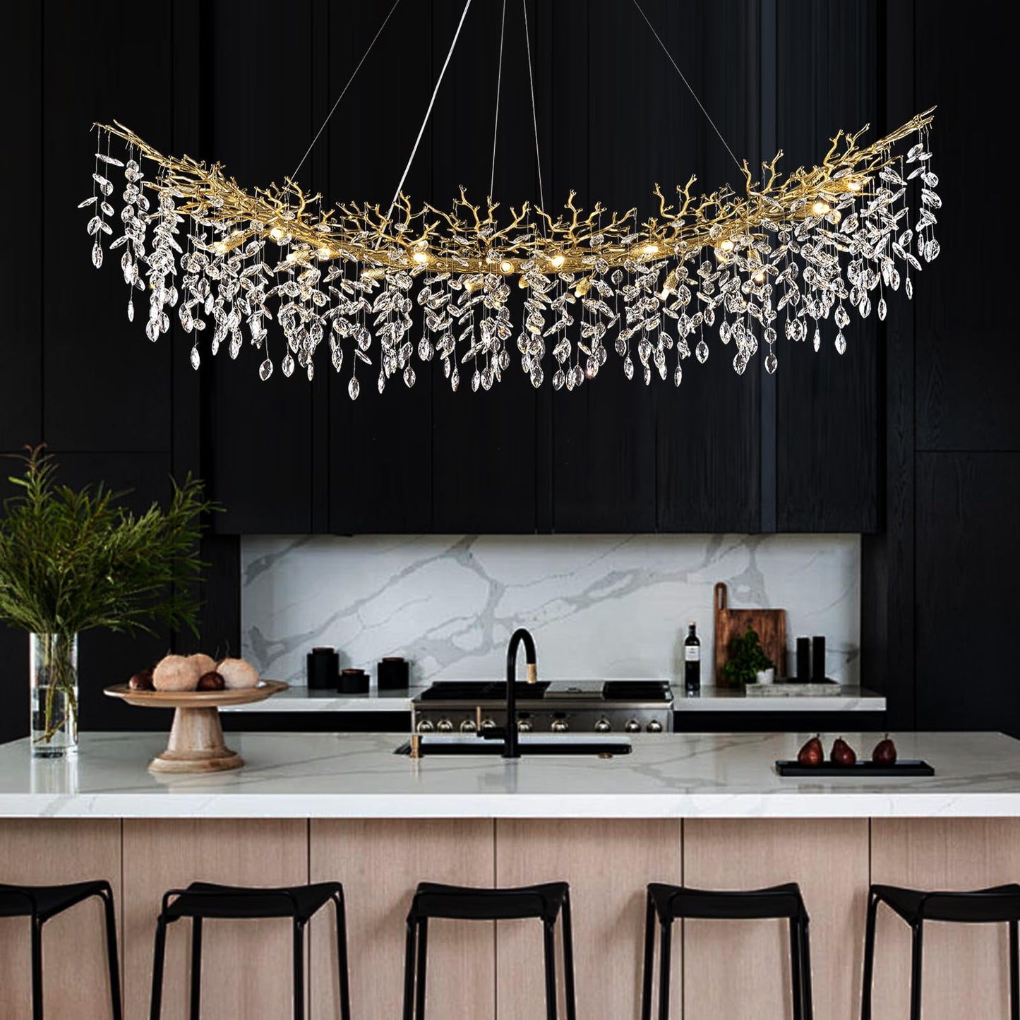 H134'' Modern Crystal Tree Branch Chandelier, Foyer High Ceiling Chandelier